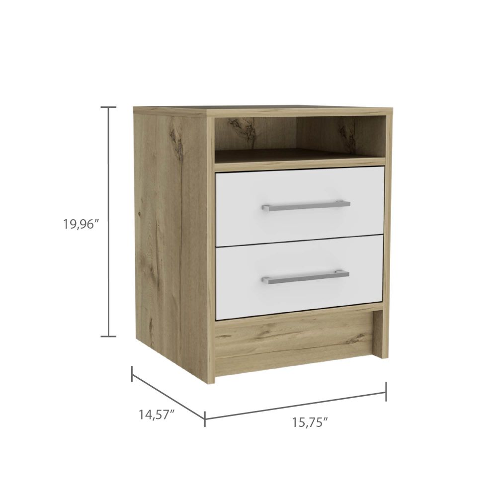 Boahaus Malaga Modern Nightstand with Open Shelf and Two Drawers | Contemporary Elegance