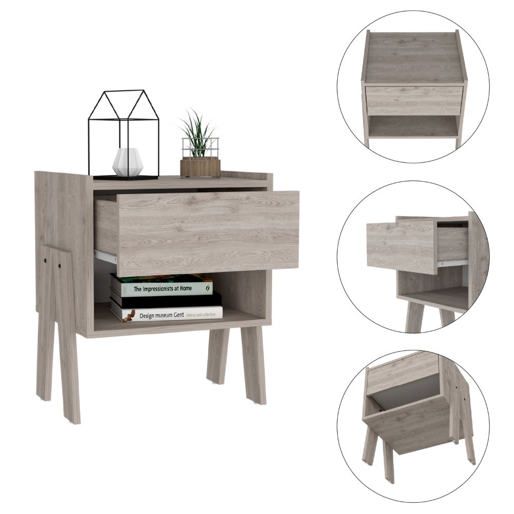 Boahaus Sevilla Nightstand with Drawer and Open Shelf | Natural Wood Premium Design