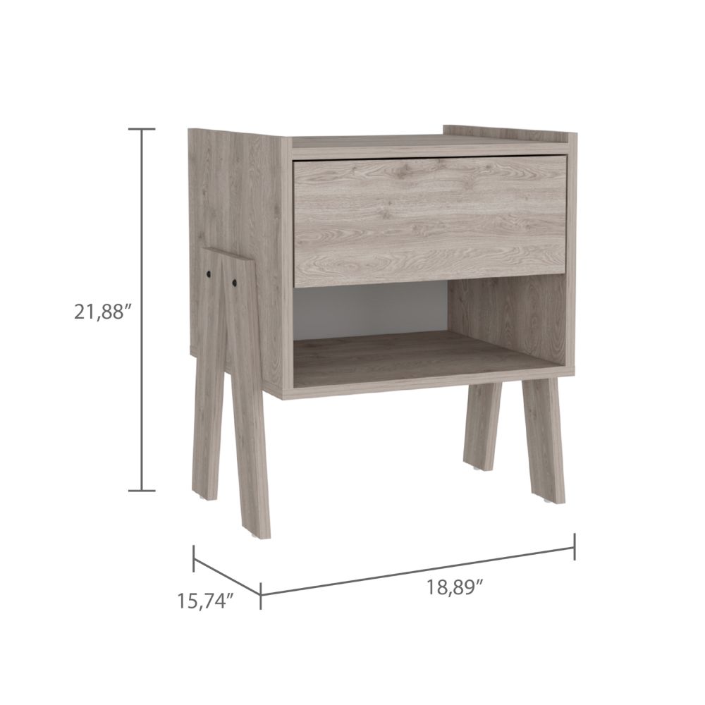 Boahaus Sevilla Nightstand with Drawer and Open Shelf | Natural Wood Premium Design