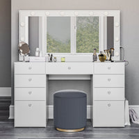 Boahaus Leonore Lighted Vanity Table with Glass Top | White Premium Design