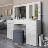 Leonore Extra-Large Premium Makeup Vanity with Full-Width LED Mirror, Bluetooth Speakers, and 9 Drawers | Boahaus Vanity