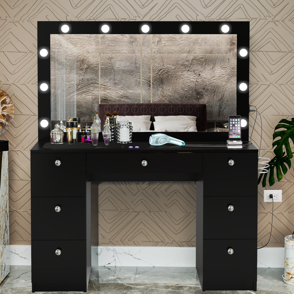 Yara Lighted Vanity with Glass Top and Crystal Knobs – Elegance Redefined