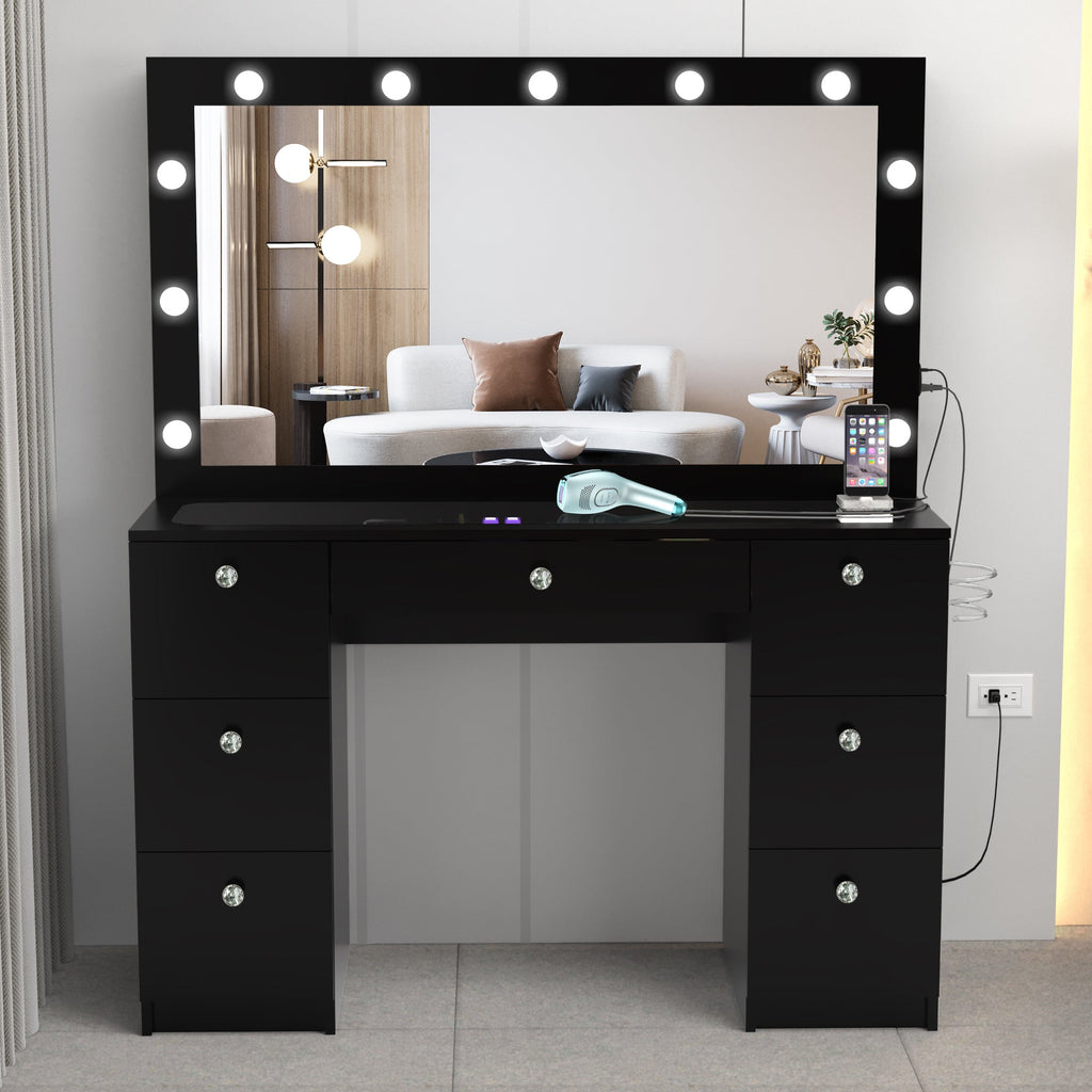 Yara Lighted Vanity with Glass Top and Crystal Knobs – Elegance Redefined